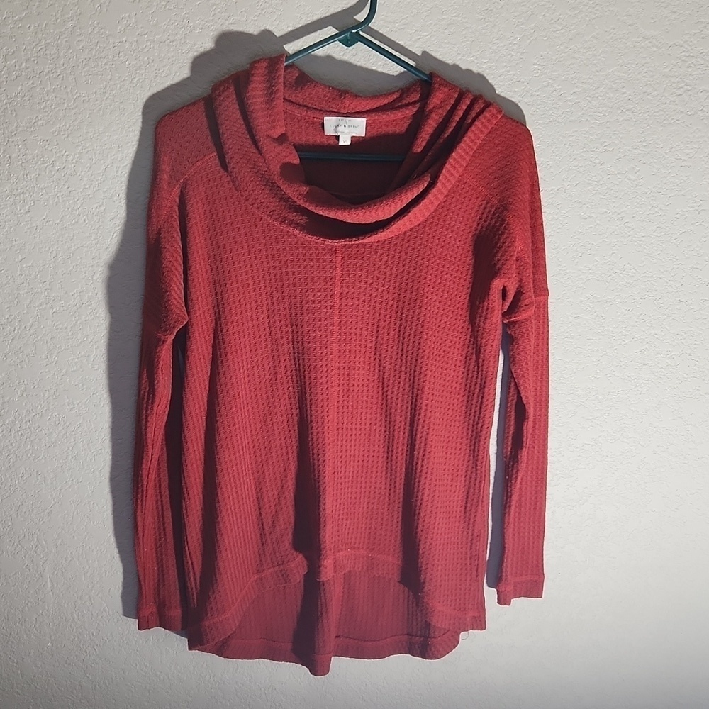 Lucky Brand Sweater Womens Size XS Waffle Knit Cowlneck Rust ish Red